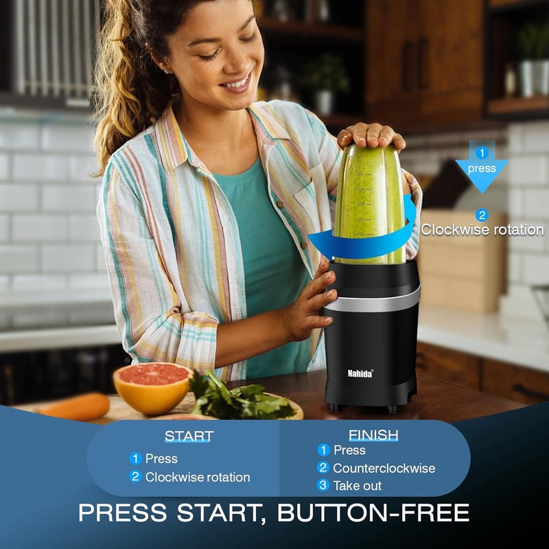 Nahida Blender for Smoothies, 1200W Smoothie Blender for Ices Crushing, Blenders with (2) 6-Fin Blades, Personal Blenders for Kitchen with 23oz, 32oz, 37oz Easy Go Cups for Juices, Black - Image 3